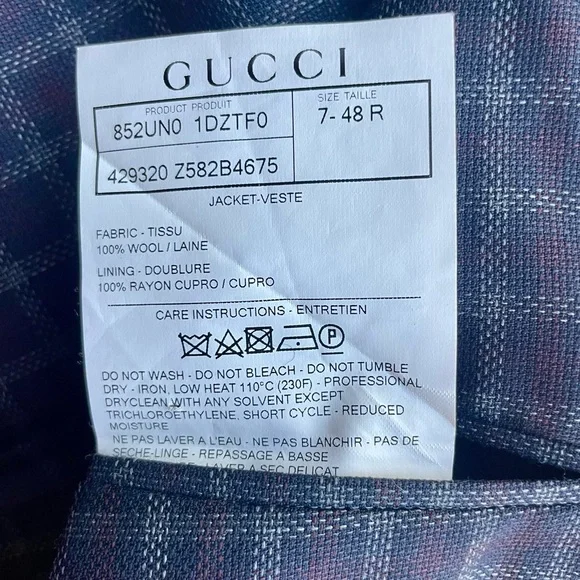 GUCCI Checkered wool Blazer with red stitch trim, blue/red, IT48R, (38R US), GUC - Picture 14 of 15